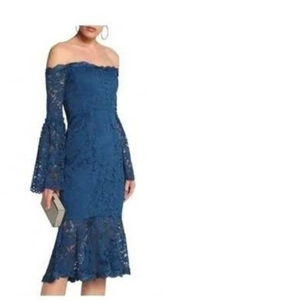 N Nicholas Blue Lace Octavia Cocktail Dress Off Shoulder Bell Sleeve S 8‎ - Picture 16 of 16